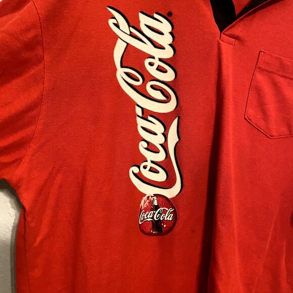 2XL Coca Cola Red Polo Shirt Black Collar Large Logo Classic Soda Brand Top - Picture 3 of 9